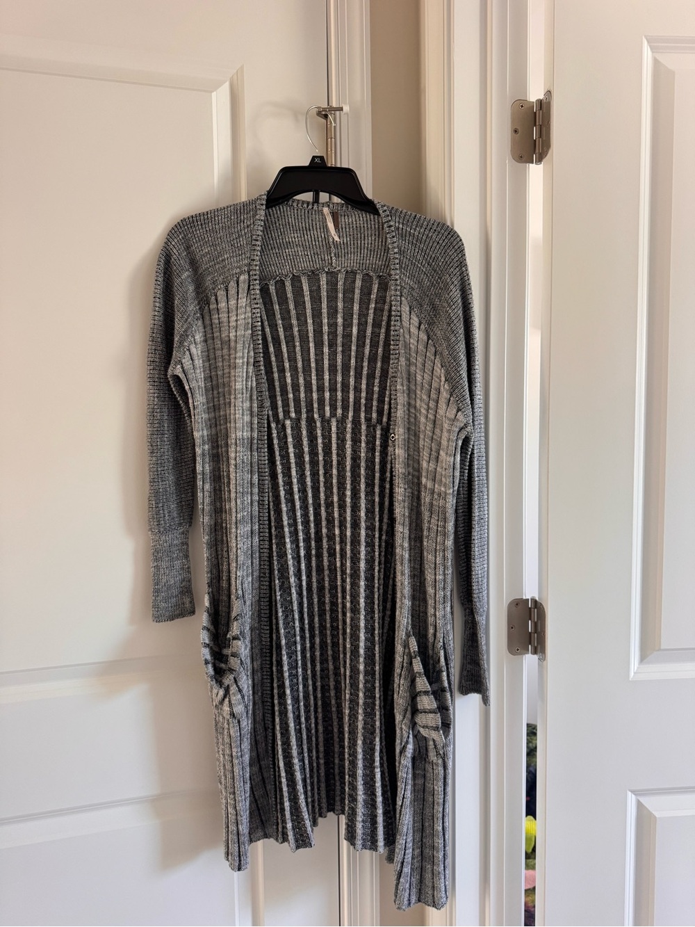 Free People Gray Ribbed Open-Front Long Cardigan